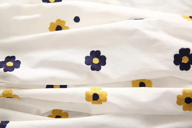 White Background Blue Flower Exquisite Embroidery Pure Cotton Embroidered Dress Curtain Shirt Handmade Diy Fabric Spring - Shop at LoveMi