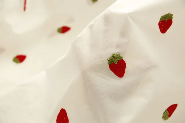 White Background Blue Flower Exquisite Embroidery Pure Cotton Embroidered Dress Curtain Shirt Handmade Diy Fabric Strawberry - Shop at LoveMi