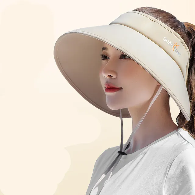 Women's Sunscreen Hat With UV Protection, Big Brim And Hollow Top Khaki - Shop at LoveMi