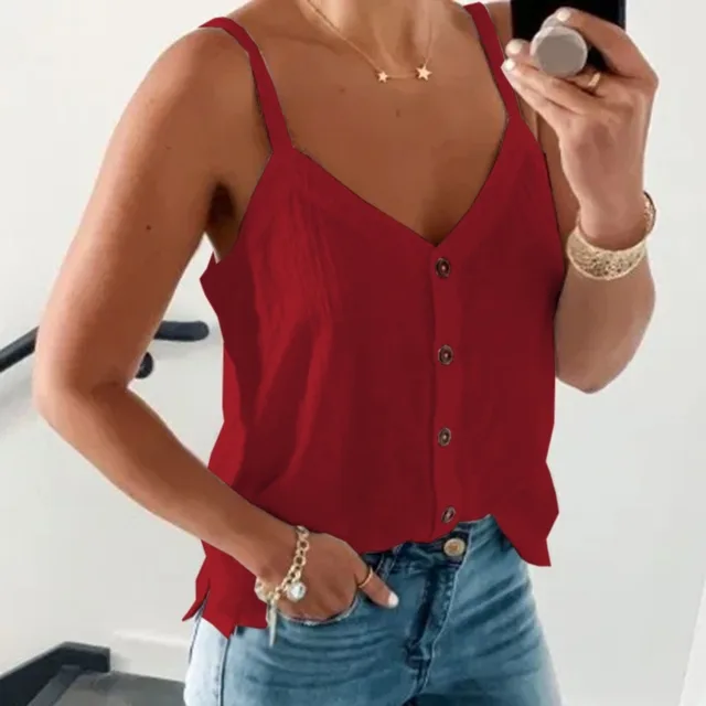 Sleeveless V neck Solid Color Vest Summer Camisole Top Red - Shop at LoveMi