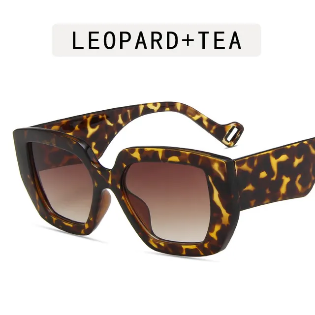 Modern Retro Ins Sunglasses Women's Polygonal Contrast Sunglasses Thick Edge Trendy Sunglasses Leopard Tea - Shop at LoveMi