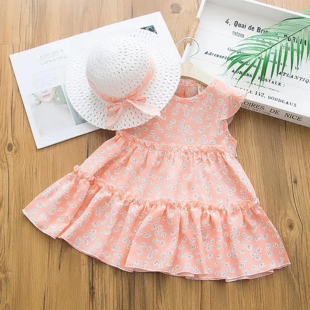 Summer Dress Korean Style Fashion Send Straw Hat Children's Cotton And Linen Skirt Style C - Shop at LoveMi