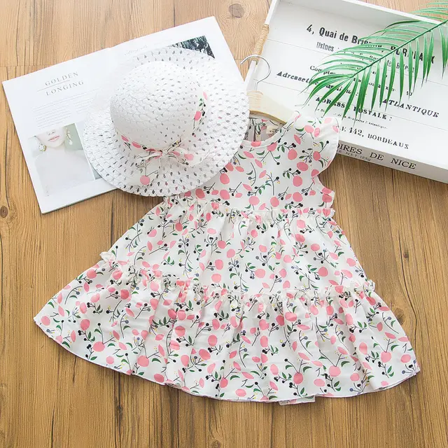 Summer Dress Korean Style Fashion Send Straw Hat Children's Cotton And Linen Skirt Style E - Shop at LoveMi