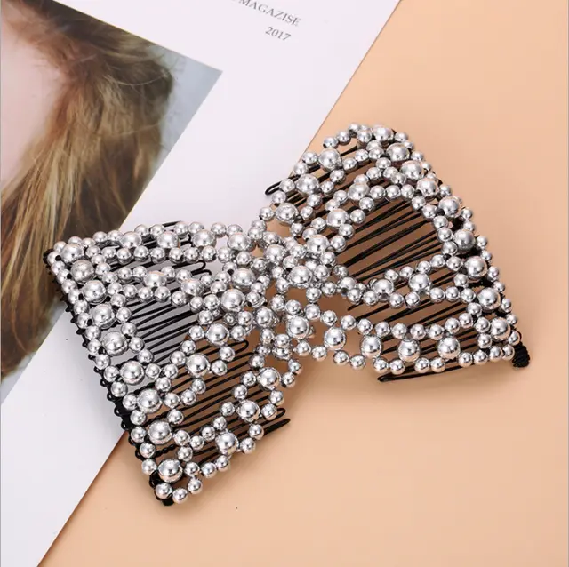20 tooth Beaded Electroplated Hair Iron Comb Pearl Silver - Shop at LoveMi