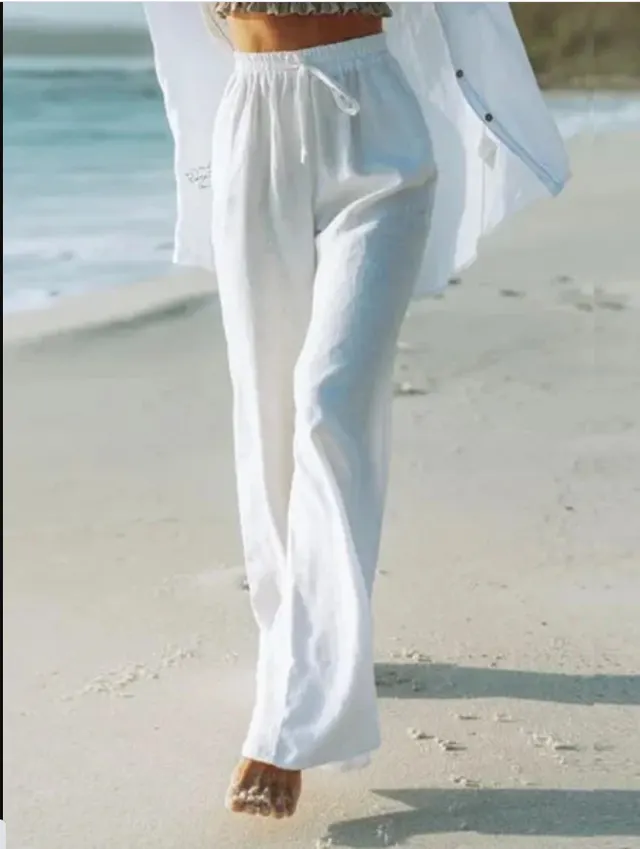 Solid Color Wide leg Pants Casual Pants Women's Trousers White - Shop at LoveMi