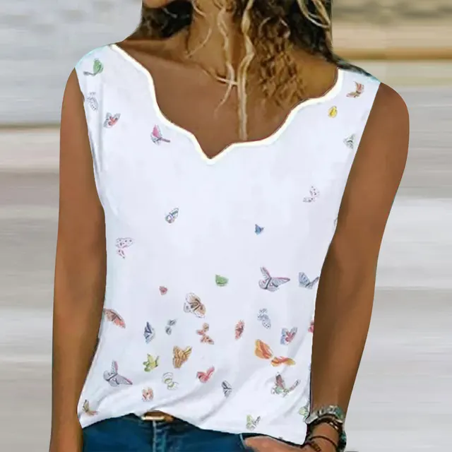 Printed Irregular Collar Short sleeved Bottoming T shirt White - Shop at LoveMi