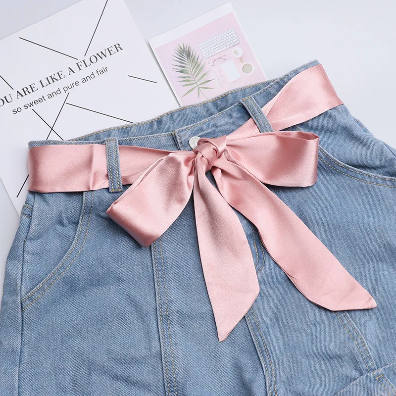 Fashion Solid Color Extra Long Wide Ribbon Belt With Skirt Decoration - Pink