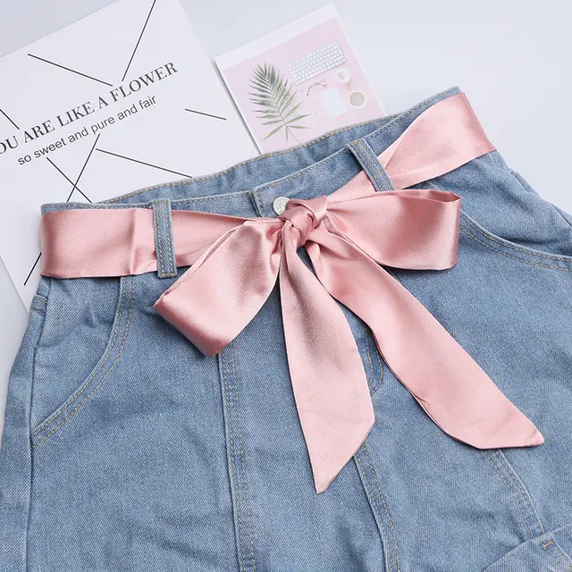 Fashion Solid Color Extra Long Wide Ribbon Belt With Skirt Decoration Pink - Shop at LoveMi