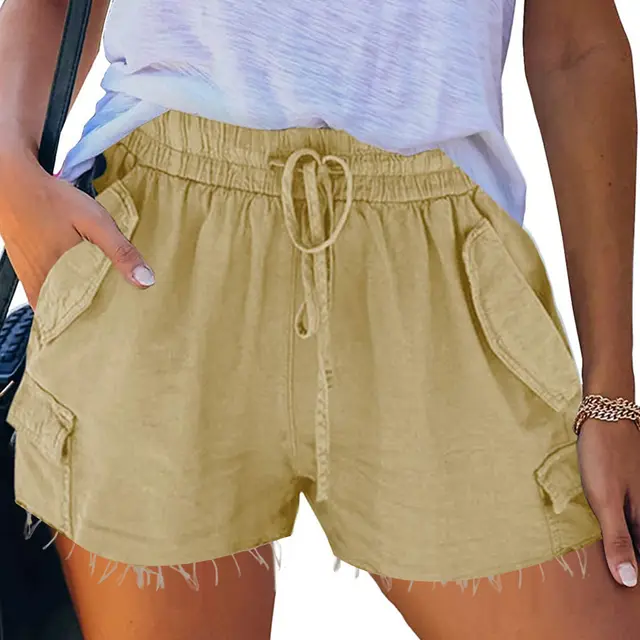 Casual Wide leg Pants High waist Loose fitting Shorts Khaki - Shop at LoveMi