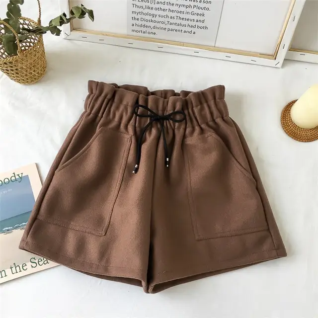 Women's High Waist Wide Leg A line Boots Shorts Milk Tea Color - Shop at LoveMi