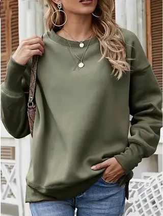 All-match Cotton Simple Color Sweater - Green