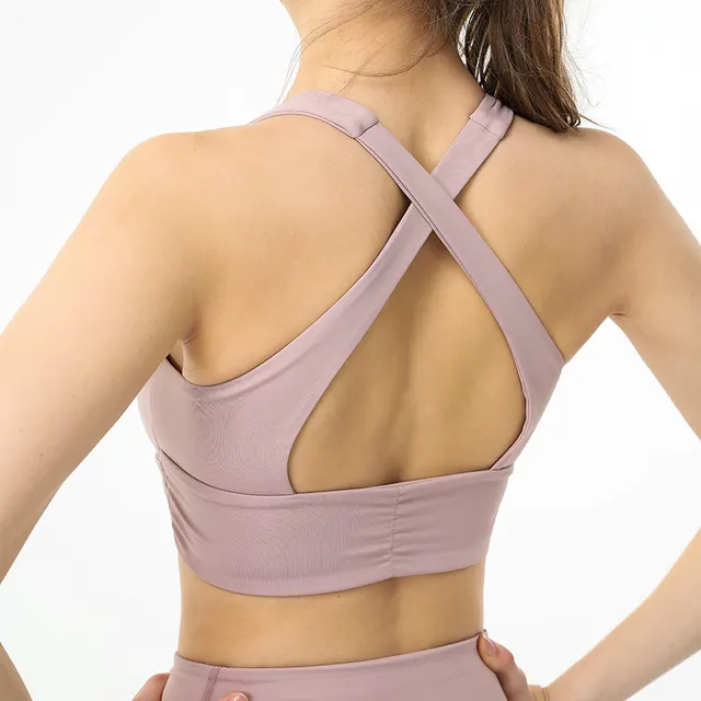 Alo Bach Yoga Cross Beautiful Back Yoga Fitness Vest Female Sense Running Shockproof Sports Bra Underwear Pink - Shop at LoveMi