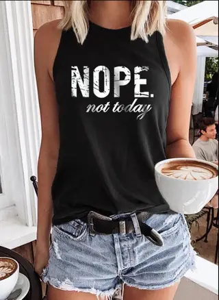 Printed Crew Neck Sleeveless Vest - Black
