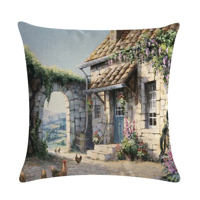 Cross border Exclusively For Oil Painting Rural Landscape Series Linen Pillowcase N - Shop at LoveMi