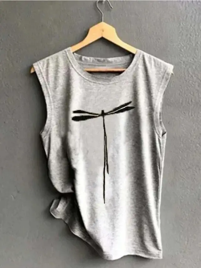 Summer Women's Crew Neck Printed Vest Sleeveless T Shirt Grey - Shop at LoveMi