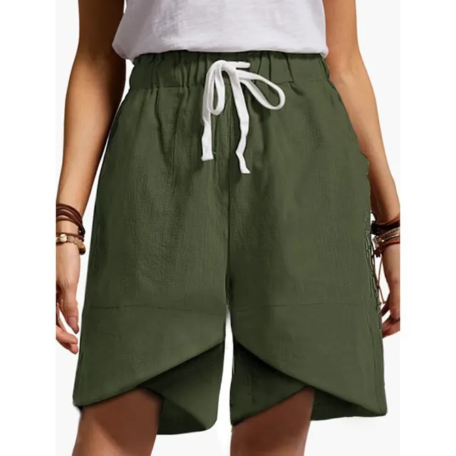 Elastic Waist Wide Leg Pants Pockets Loose Ladies Casual Shorts Green - Shop at LoveMi