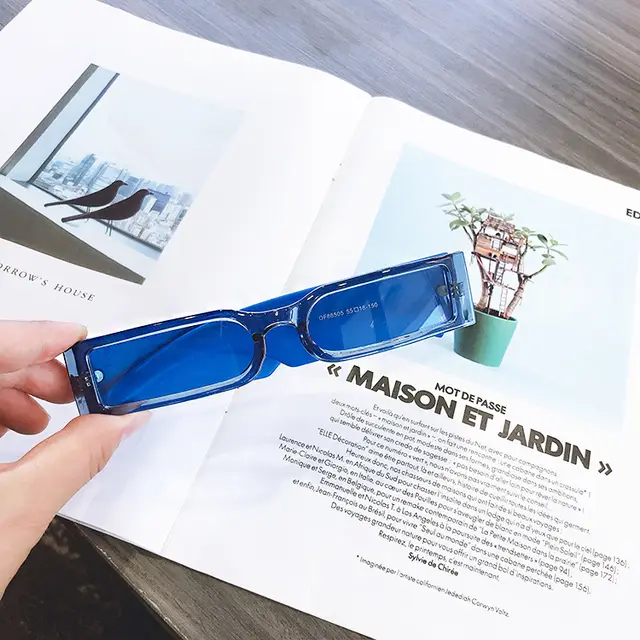Rectangle Frame Fashion Sunglasses Women Hippie Vintage Designer Bulk Shades Glass For Men And Women Blue - Shop at LoveMi