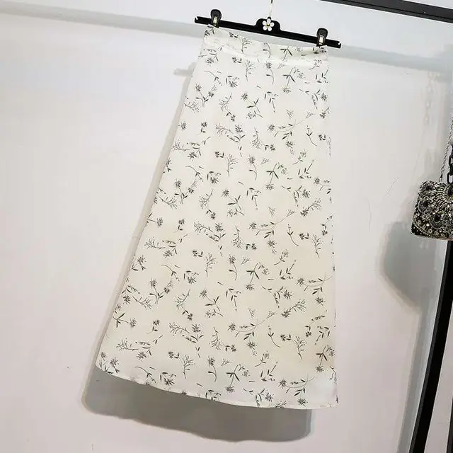All match Crotch Mid length Chiffon A line Skirt White - Shop at LoveMi