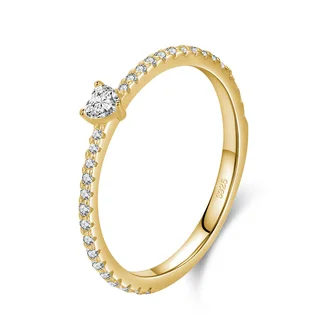 S925 Sterling Silver Light Luxury Simulation Diamond Heart-shaped Love Simple Wild Ring - Golden