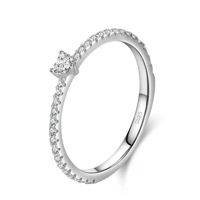 S925 Sterling Silver Light Luxury Simulation Diamond Heart shaped Love Simple Wild Ring Silver - Shop at LoveMi