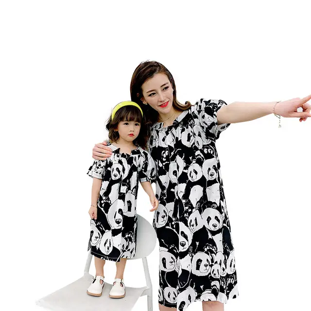Girls Black And White Color Matching Panda Print Dress - Shop at LoveMi