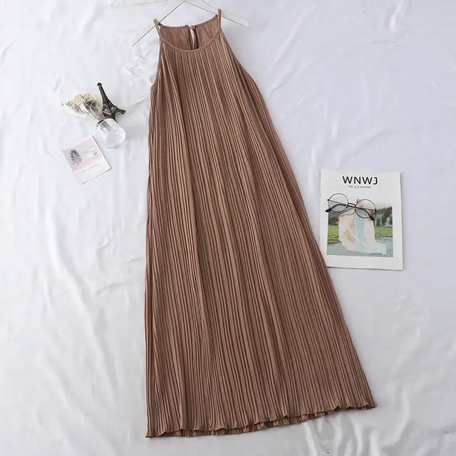 Temperament Women's Sleeveless Halterneck Vest Skirt Khaki - Shop at LoveMi
