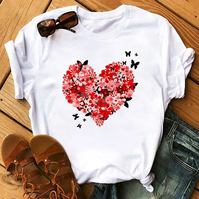 Rose Flower Love Printed Short sleeved T shirt H - Shop at LoveMi