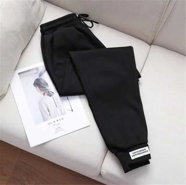 Thin Harem Pants Fall Winter Trousers With Feet Casual Pants Black - Shop at LoveMi