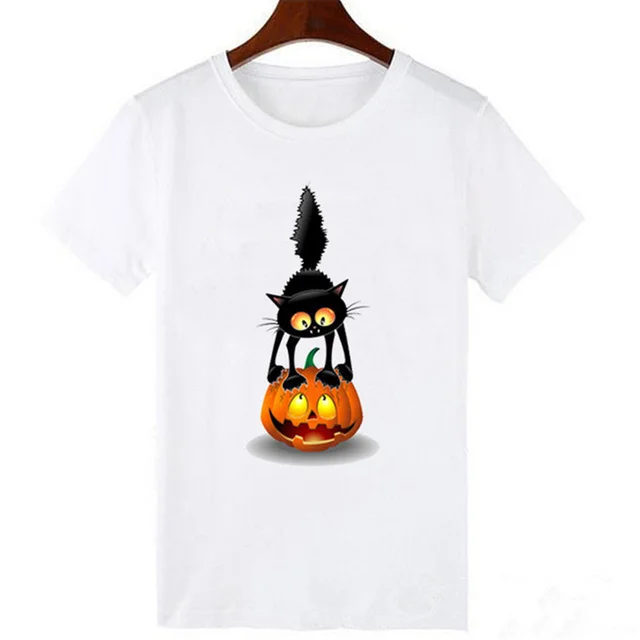 Black Cat Cat Paw Print Short Sleeved European And American T Shirt - Shop at LoveMi