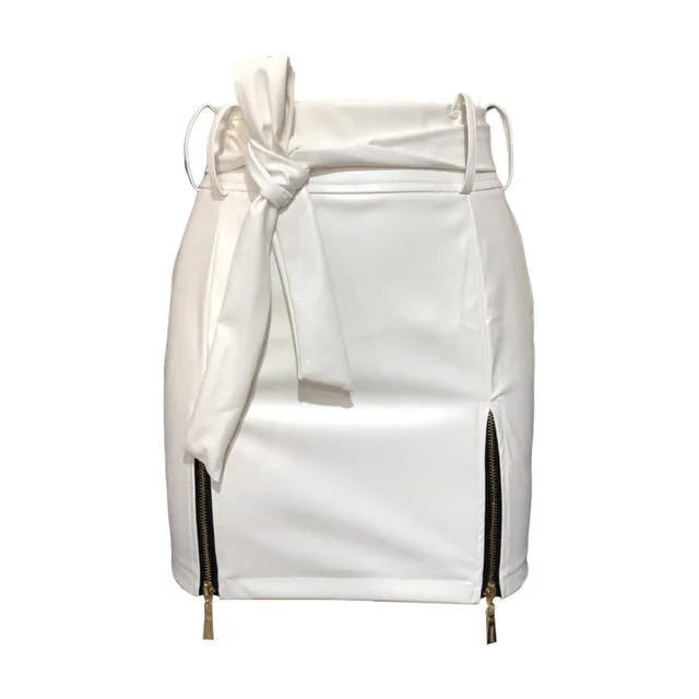 Women Bandage PU Leather Ladies Short Mini Skirts White - Shop at LoveMi