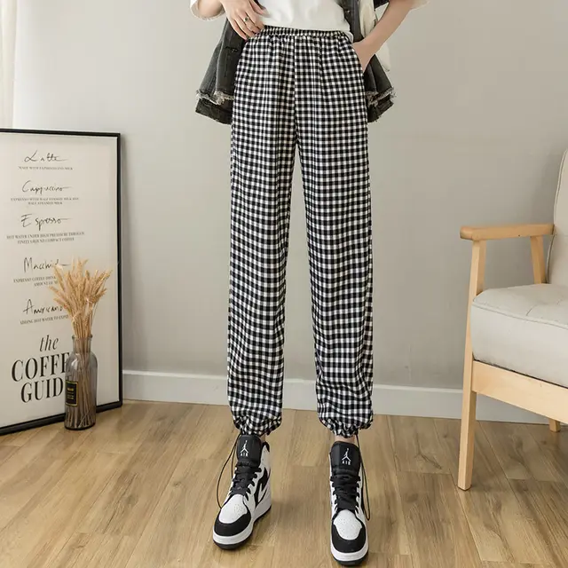 Anti mosquito Lantern Pants Nine point Pants Cool Cool Pants Thin Small Lattice - Shop at LoveMi