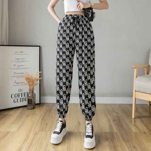 Loose fitting Feet Thin Letters Casual Pants Harlan Pants Alphabet Slacks Harlan Black - Shop at LoveMi