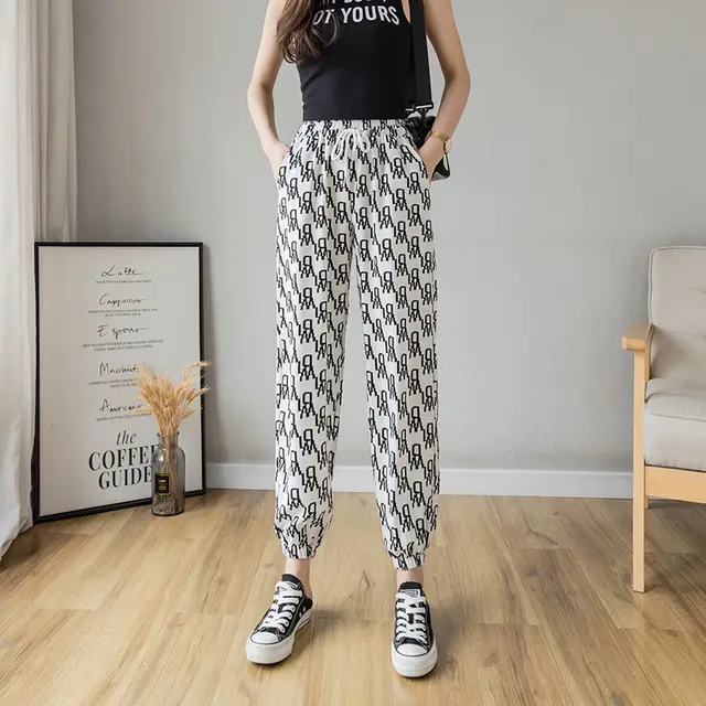 Loose fitting Feet Thin Letters Casual Pants Harlan Pants Alphabet Slacks Harlan White - Shop at LoveMi