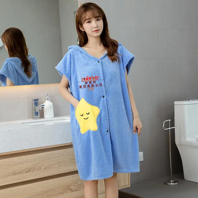 New Autumn And Winter Nightgown Pajamas Simple And Thick Blue - Shop at LoveMi