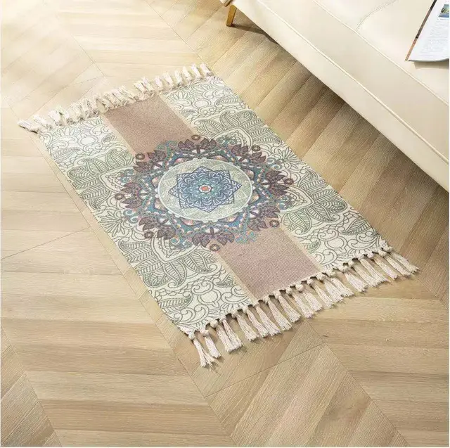 Cross Border Special Cotton Knitting Thickened Anti Slip Tassel Floor Mat Ethnic Printing Kitchen Living Room Bedside Carpet 4Style - Shop at LoveMi