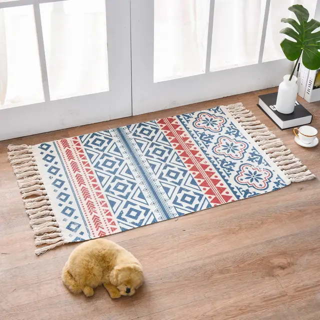 Cross Border Special Cotton Knitting Thickened Anti Slip Tassel Floor Mat Ethnic Printing Kitchen Living Room Bedside Carpet 5Style - Shop at LoveMi