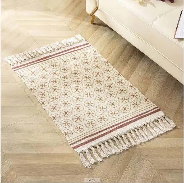 Cross Border Special Cotton Knitting Thickened Anti Slip Tassel Floor Mat Ethnic Printing Kitchen Living Room Bedside Carpet 6Style - Shop at LoveMi