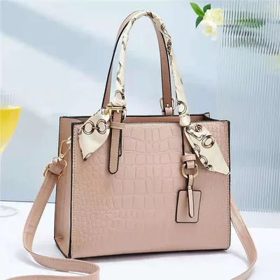 Pattern Tote Bag Trendy Silk Scarf Stone Pattern One shoulder Messenger Handbag Handbag Khaki - Shop at LoveMi