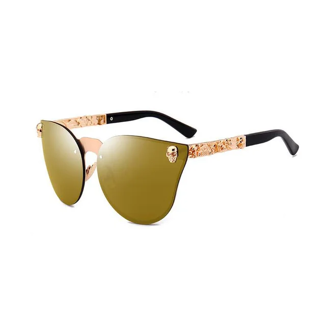 Gothic PC Men's Skull Head Decorated Sunglasses, Exquisite Metal Pattern Feet Sunglasses, Women Gold - Shop at LoveMi
