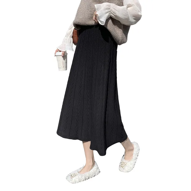 Knitted Skirt Mid Length Winter With Sweater Skirt Autumn Winter Long Skirt Versatile Winter Skirt Black - Shop at LoveMi