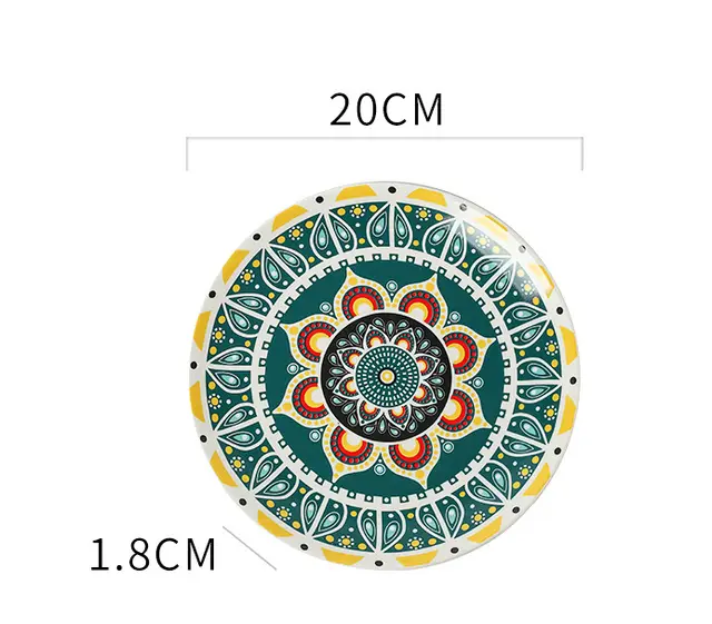 Ceramic Bohemian Tableware Platter Moroccan Pattern Ethnic Flat Plate Milan Yellow - Shop at LoveMi