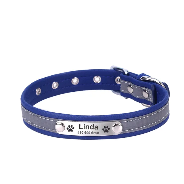 Reflective Lettering Collar Small And Medium Dog Collar Microfiber Soft Cat Collar Blue - Shop at LoveMi