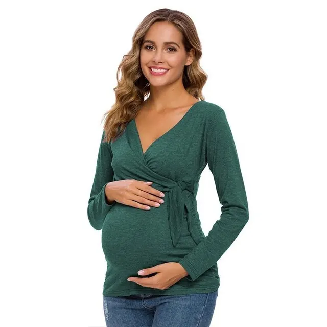 Long Sleeve V Neck Maternity Blouses And Tops For Pregnan Army Green A - Shop at LoveMi