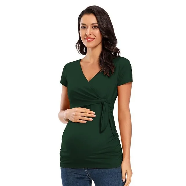 Long Sleeve V Neck Maternity Blouses And Tops For Pregnan Army Green B - Shop at LoveMi