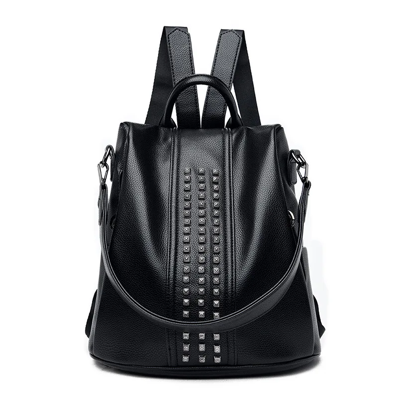 Single Shoulder Bag Multi purpose Travel Backpack Female Bag New Style Backpack Personalized Punk Handbag Black - Shop at LoveMi