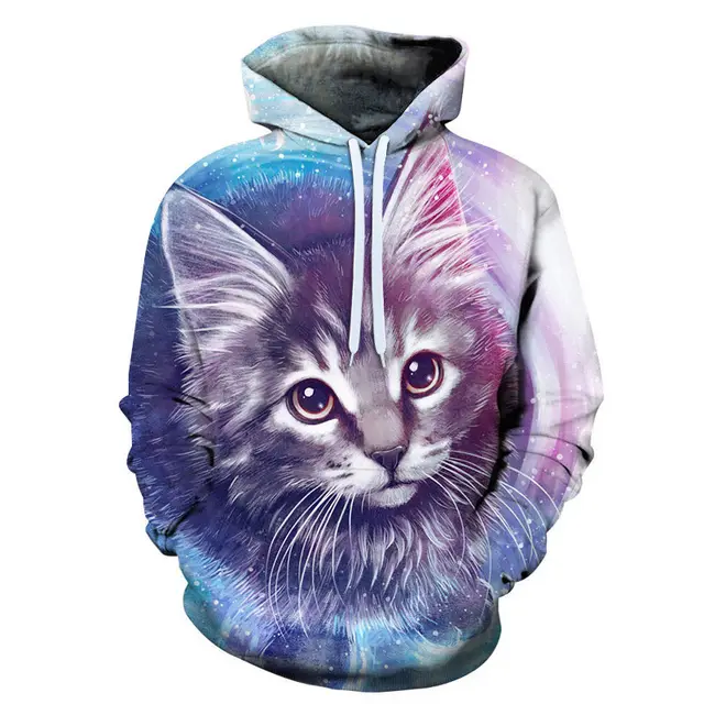 Autumn Cute Little White Cat 3D Digital Printing Men's And Women's Loose Baseball Uniform Blue - Shop at LoveMi