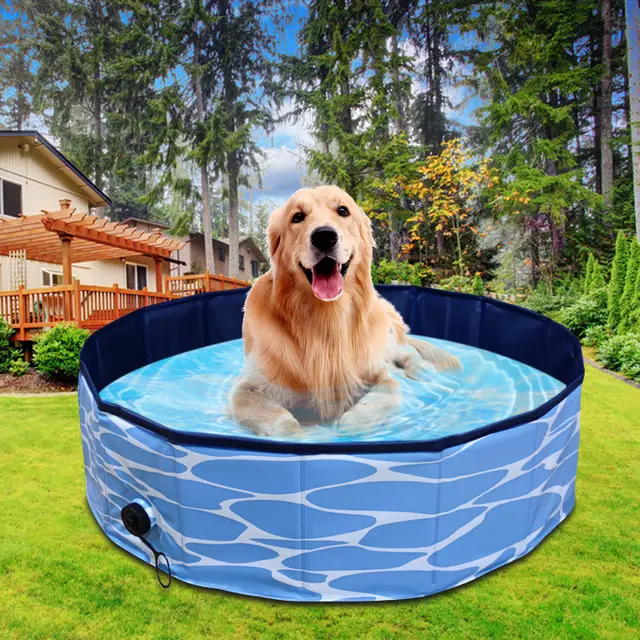 Foldable Dog Pool Pet Bath Swimming Tub Bathtub Outdoor Indoor Collapsible Bathing Pool For Dogs Cats Kids Pool Blue Water Pattern - Shop at LoveMi