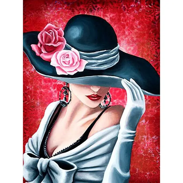 New Diy diamond painting kit 5D handmake decorative painting cross stitch embroidery beadwork Woman Wearing Hat KBL Square - Shop at LoveMi