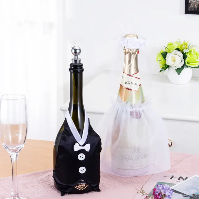 New Product Creative Wine Bottle Cover Cloth Wedding Dress Wedding Decoration Black And White - Shop at LoveMi