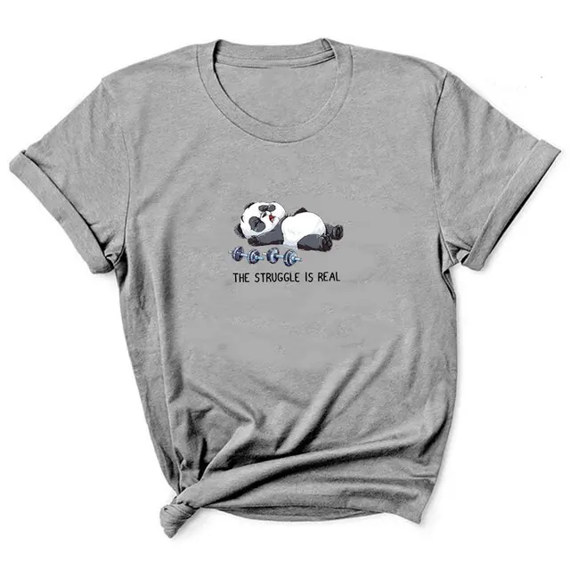 Summer Fashion European And American Personality Dumbbell Print Short sleeved T shirt Through Grey - Shop at LoveMi